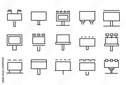 Vector line icons collection of billboard.