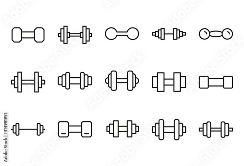 Premium set of dumbbell line icons.