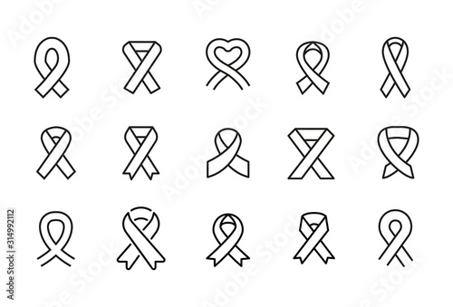 Simple set of HIV AIDS breast cancer modern thin line icons.