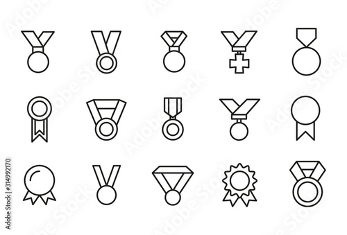 Vector line icons collection of medal.