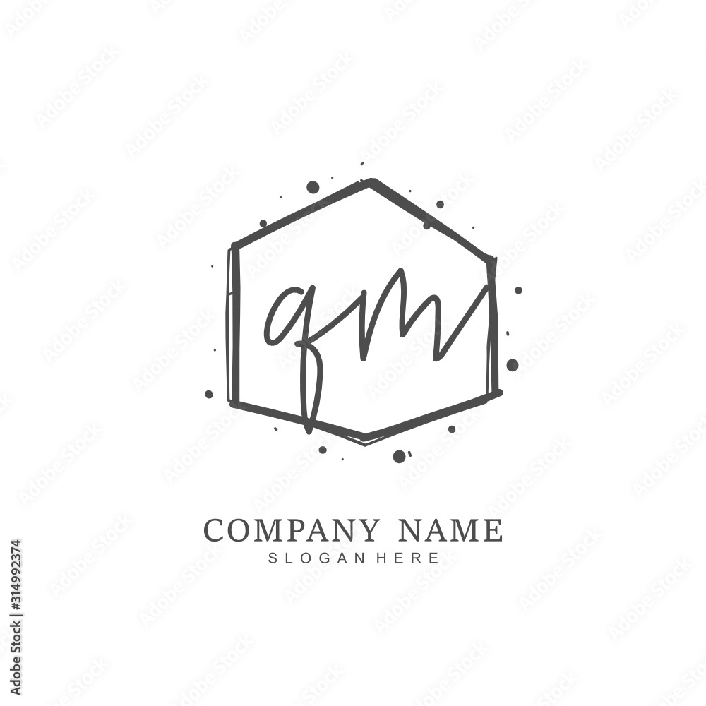 Handwritten initial letter Q M QM for identity and logo. Vector logo template with handwriting and signature style. Handwritten initial letter Q M QM for identity and logo. Vector logo template with handwriting and signature style.