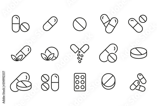 Simple set of pill modern thin line icons.