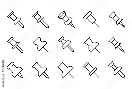 Simple set of push pin modern thin line icons.