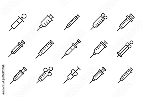 Simple set of syringe modern thin line icons.