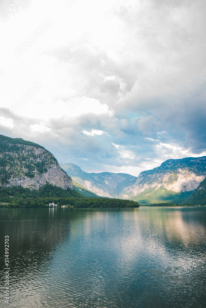 landscape view of hallstatt sea at summer time