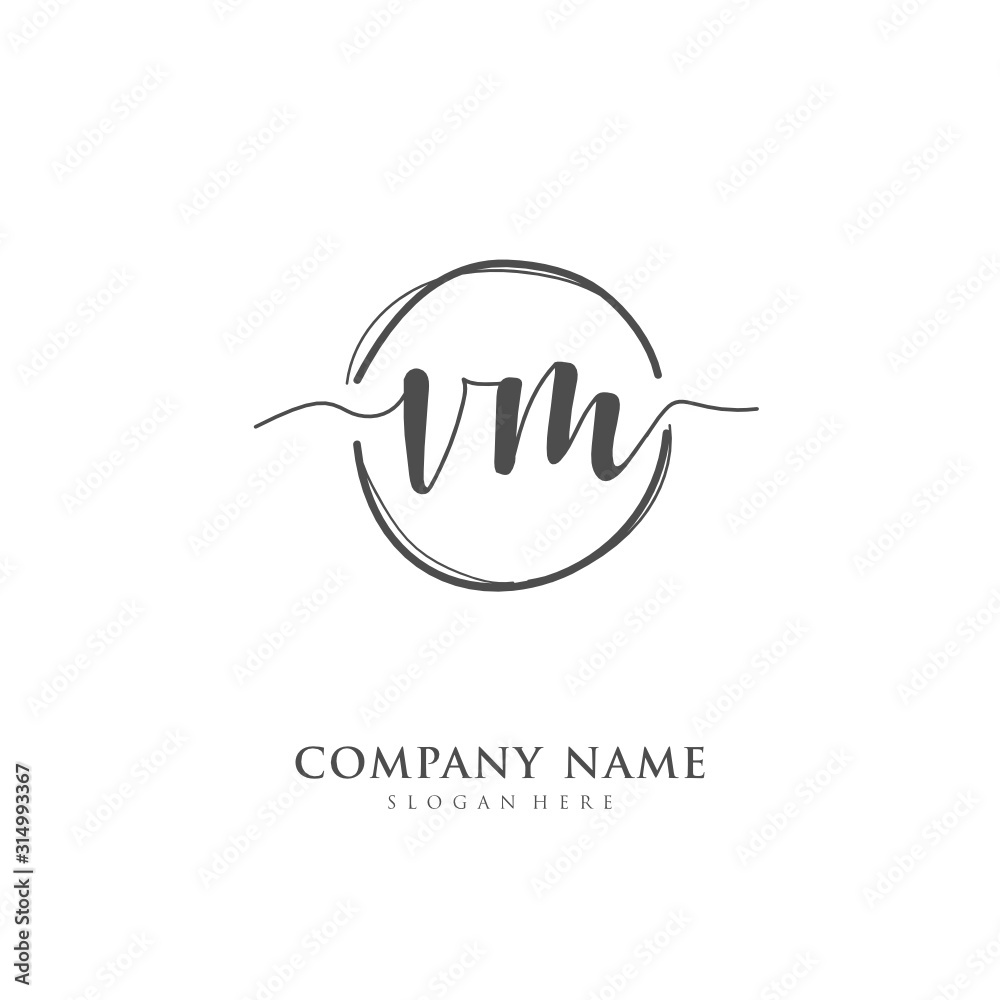 Handwritten initial letter V M VM for identity and logo. Vector logo template with handwriting and signature style.