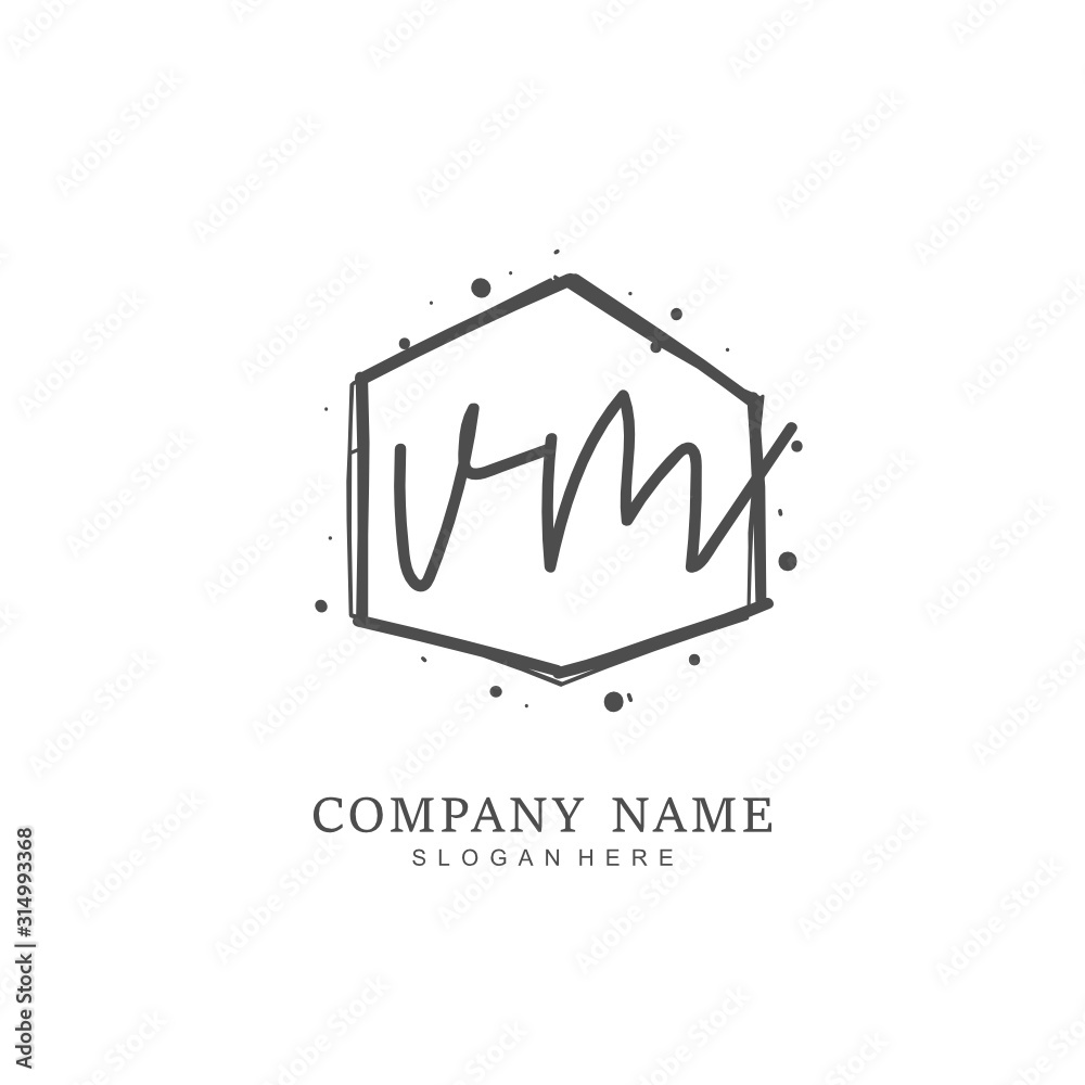 Handwritten initial letter V M VM for identity and logo. Vector logo template with handwriting and signature style.