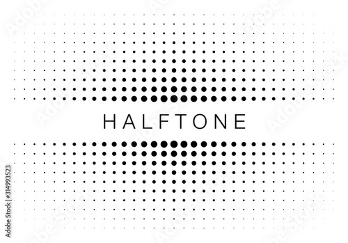 Halftone gradient texture frame isolated on white background. Comic dotted pattern using halftone circle dot raster texture. Pop art retro style. Vector blot half tone border.