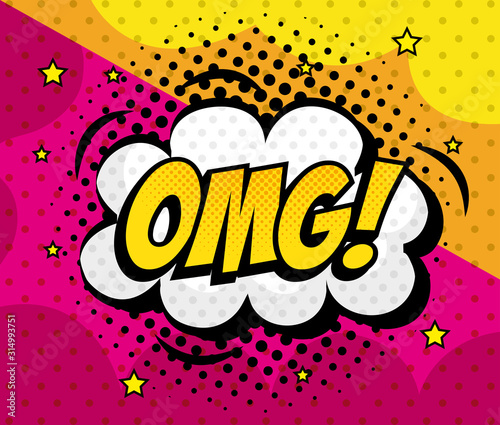 omg expression with cloud pop art style vector illustration design