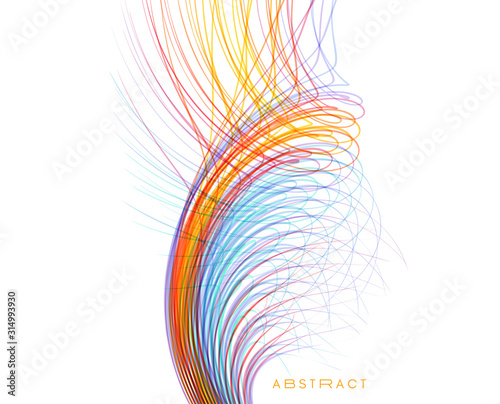 Curved lines with perspective effect. Optical fiber. 3d abstract background. Vector illustration.