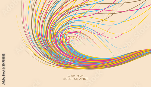 Curved lines with perspective effect, Optical fiber, 3d abstract background, Vector illustration