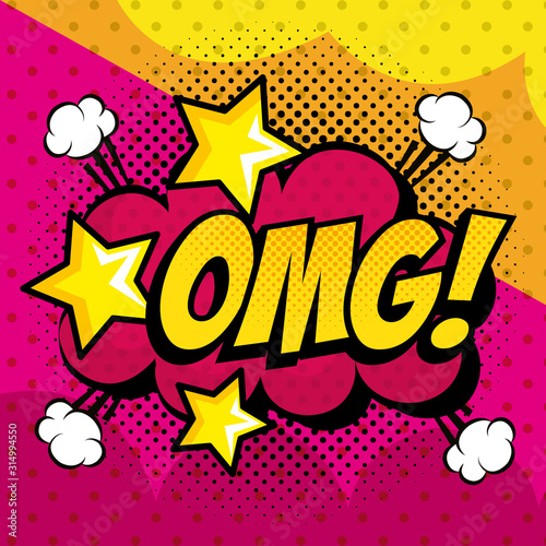 omg expression with cloud pop art style vector illustration design