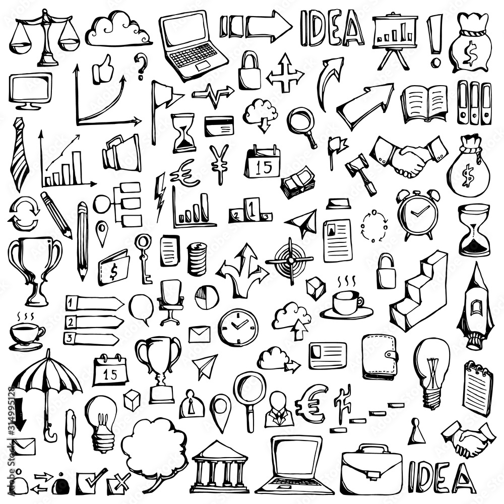 Set of Business Drawing illustration Hand drawn doodle Sketch line vector eps10 Set of Business Drawing illustration Hand drawn doodle Sketch line vector eps10