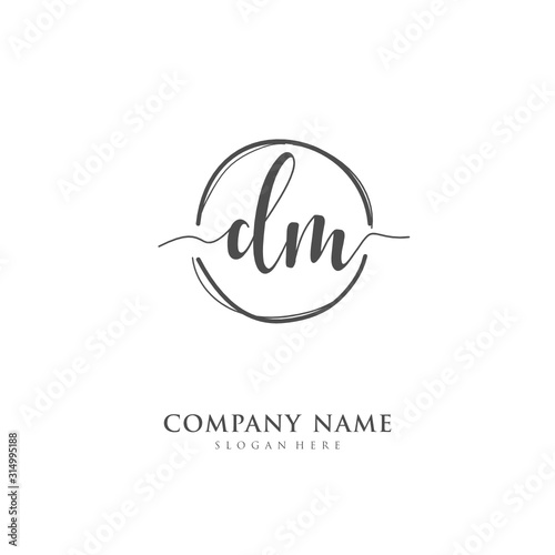 Handwritten initial letter D M DM for identity and logo. Vector logo template with handwriting and signature style.