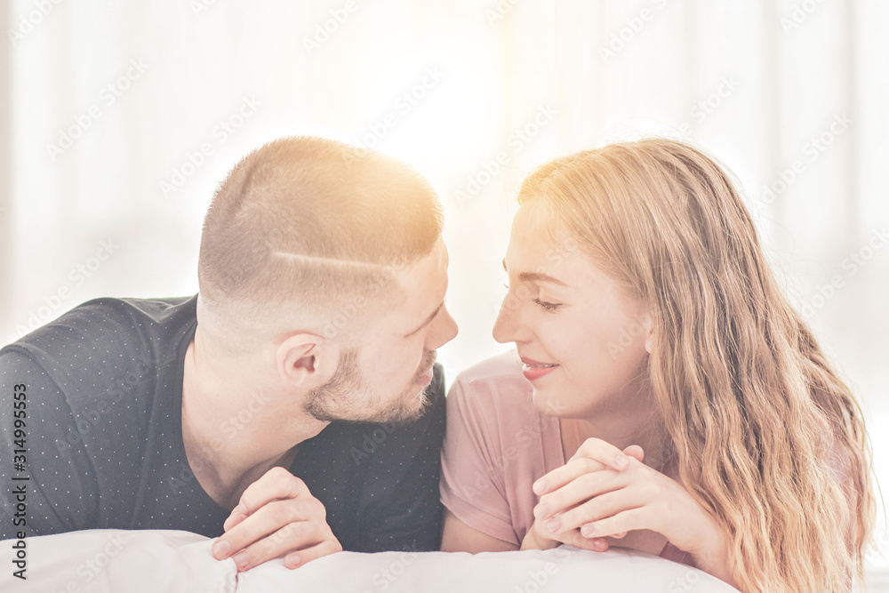 Couple sweet love live in bedroom happiness in love Valentine's day concept Couple sweet love live in bedroom happiness in love Valentine's day concept