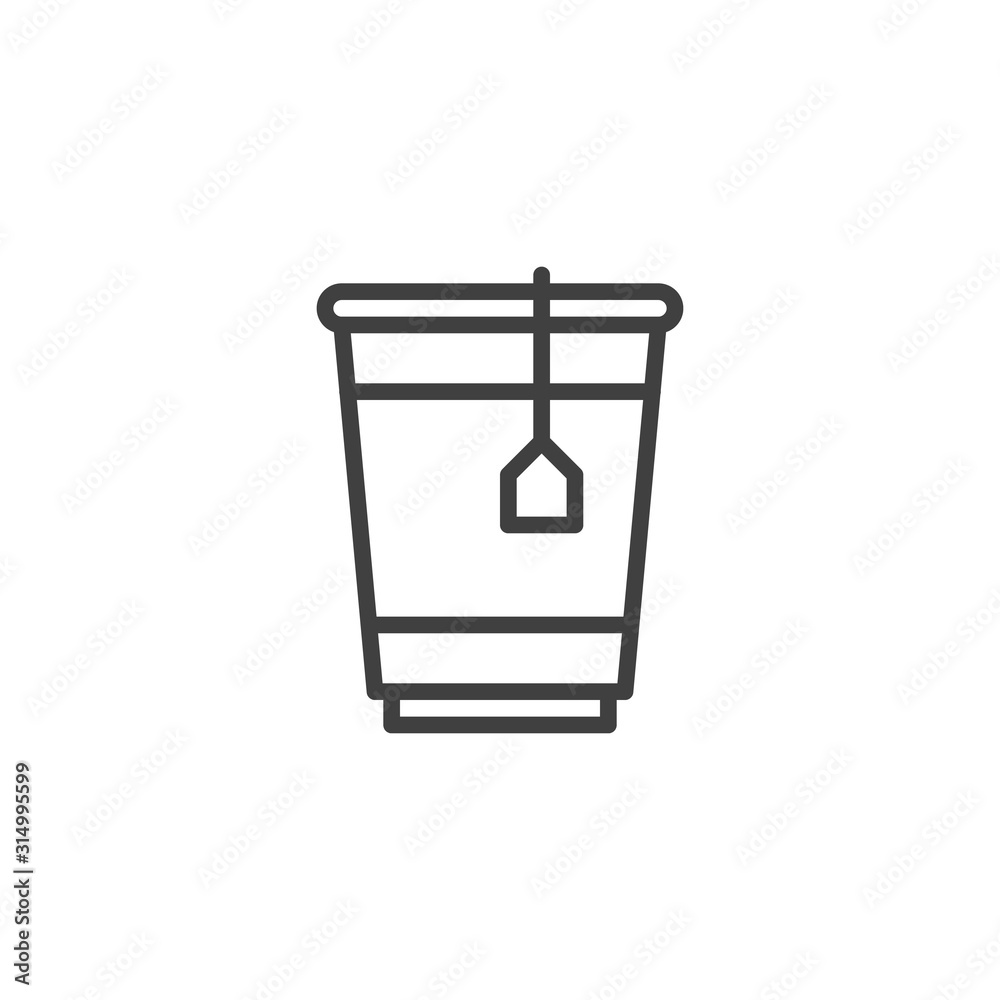 Disposable tea cup line icon. linear style sign for mobile concept and web design. Herbal tea cup outline vector icon. Coffee shop symbol, logo illustration. Vector graphics Disposable tea cup line icon. linear style sign for mobile concept and web design. Herbal tea cup outline vector icon. Coffee shop symbol, logo illustration. Vector graphics