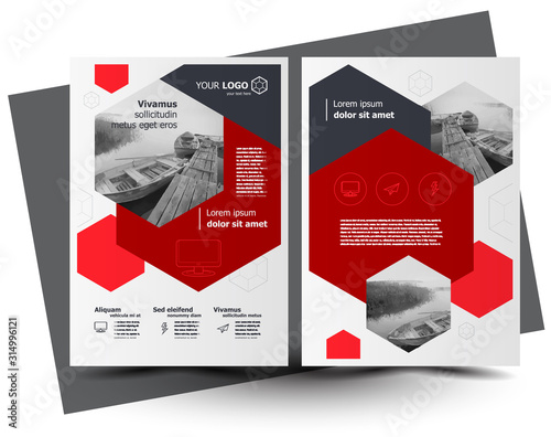 Flyer brochure design, business flyer size A4 template, creative leaflet, trend cover hexagon, red color