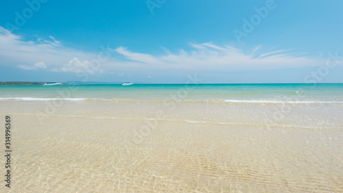 Fototapeta Naklejka Na Ścianę i Meble -  Bright water with white sandy at shollow sea, Wonderful turquois sea and beach , located  Phatong beach, Phuket Province , Thailand