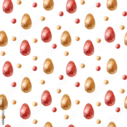 Happy easter eggs watercolor brown vintage seamless pattern on white background for paper design