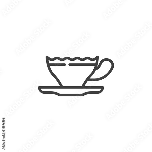 Vintage cup of tea line icon. linear style sign for mobile concept and web design. Coffee cup with saucer outline vector icon. Cafe symbol  logo illustration. Vector graphics