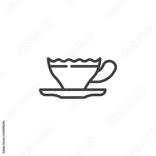 Vintage cup of tea line icon. linear style sign for mobile concept and web design. Coffee cup with saucer outline vector icon. Cafe symbol, logo illustration. Vector graphics
