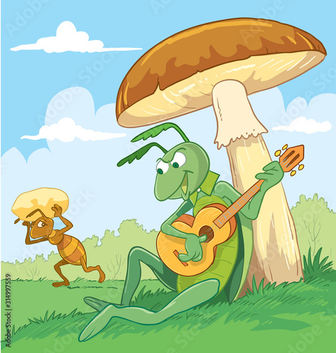 Cartoon the ant and the grasshopper