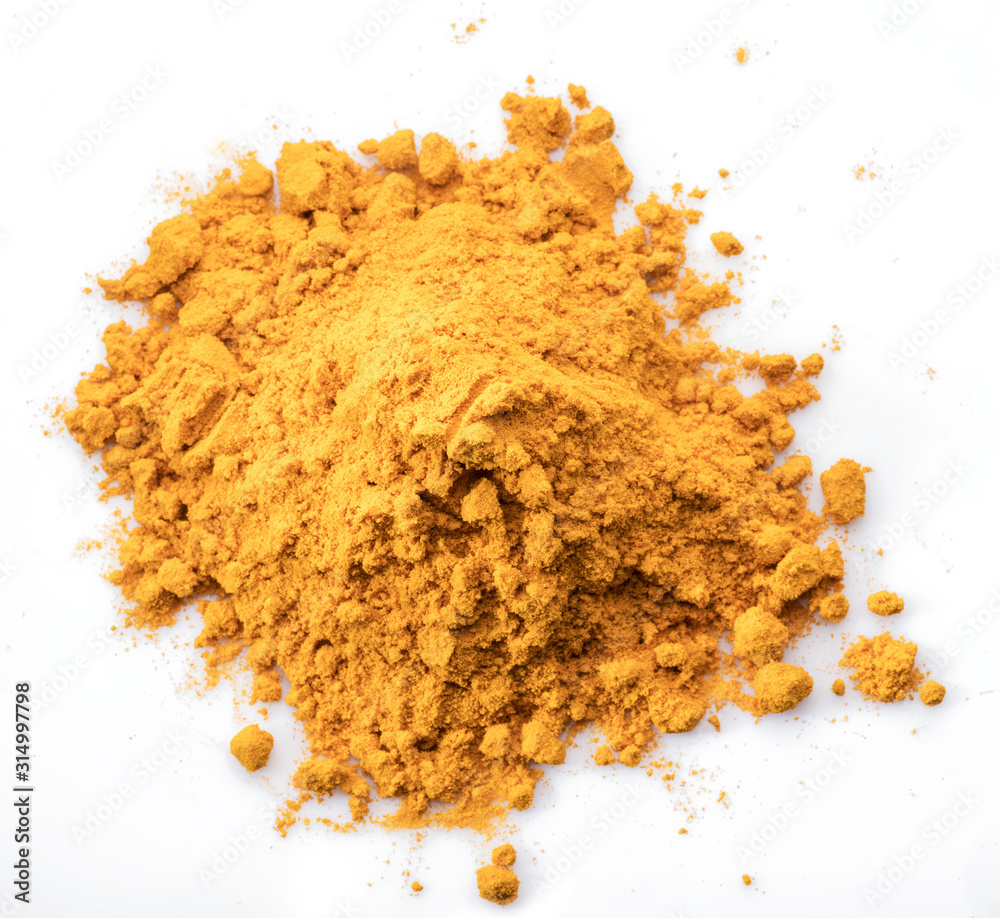Turmeric powder or curcuma powder, commonly used as a spice or dyeing. Isolated on white background. Turmeric powder or curcuma powder, commonly used as a spice or dyeing. Isolated on white background.