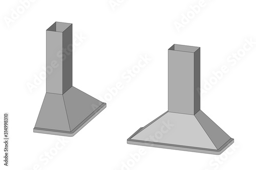 Range hood. Vector outline illustration. Isolated on white background. Dimetric projection.