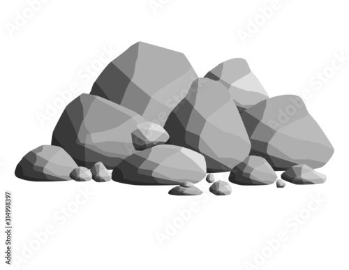 Set of gray rocks of different shapes. the environment of a natural cliff. nature background element. fence wall of blocks.