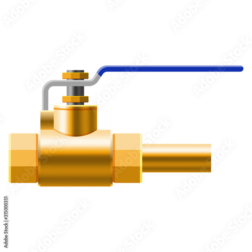 Set valves ball, fittings, pipes of metal bronze, copper piping system