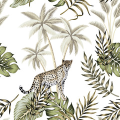 Wandcirkels Botanische print patronen Vintage jungle met luipaard motief  © good_mood