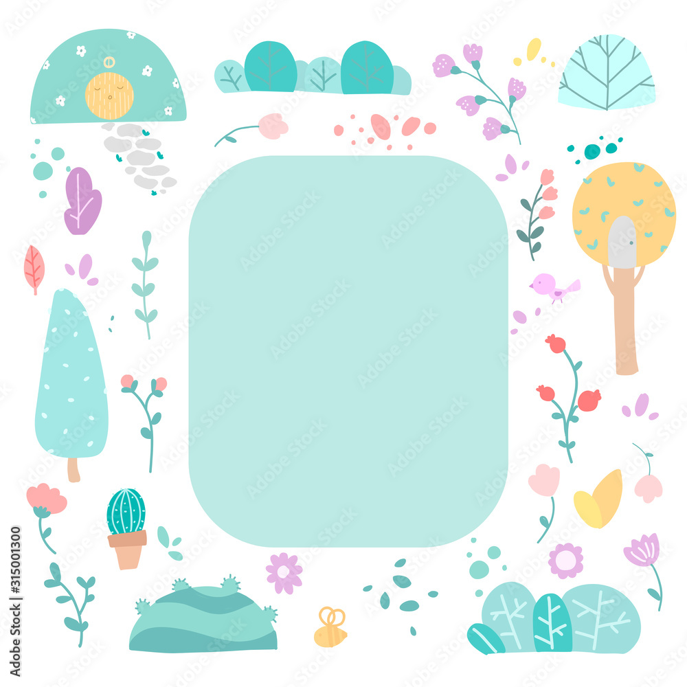 Cute floral girly flat vector illustrations set