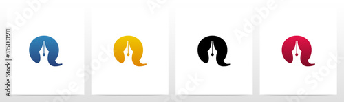 Pen Head On Letter Logo Design Q