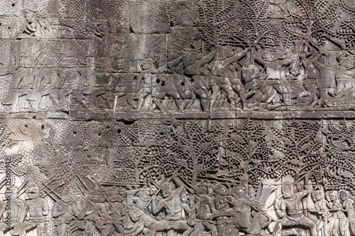 Reliefs in Bayon temple complex  Ankor Wat  Cambodia
