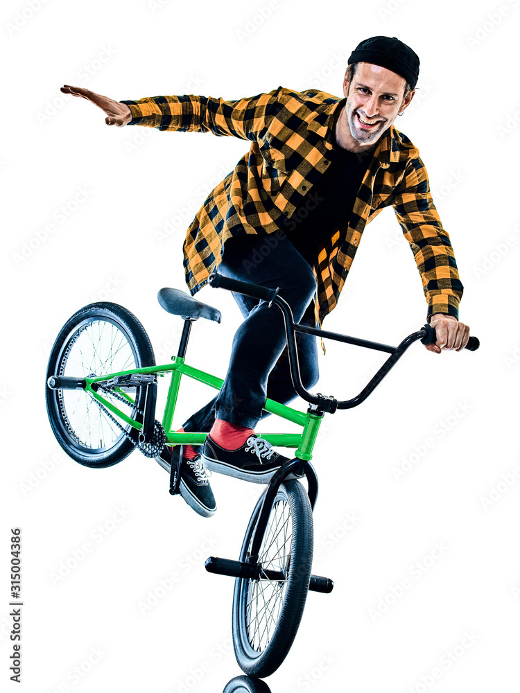 one young caucasian man BMX rider cyclist cycling freestyle