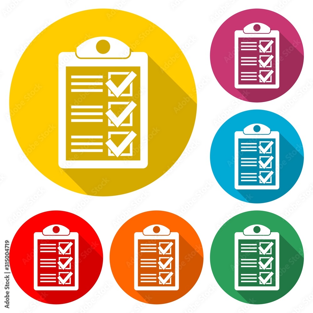 Verification of delivery list clipboard icon isolated with long shadow Verification of delivery list clipboard icon isolated with long shadow