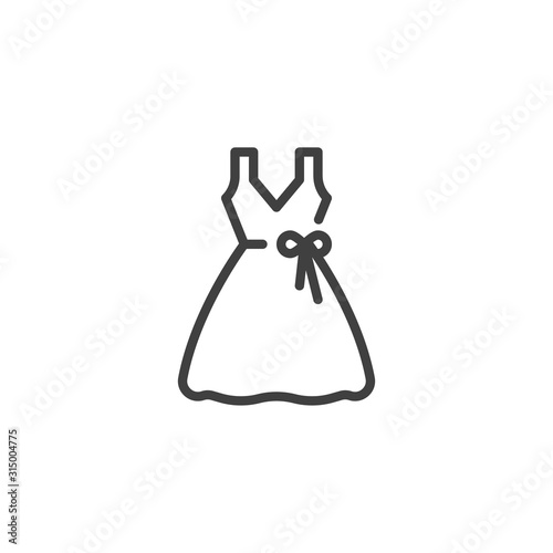 Bridal dress line icon. linear style sign for mobile concept and web design. Wedding Dress with bow ribbon outline vector icon. Symbol, logo illustration. Vector graphics
