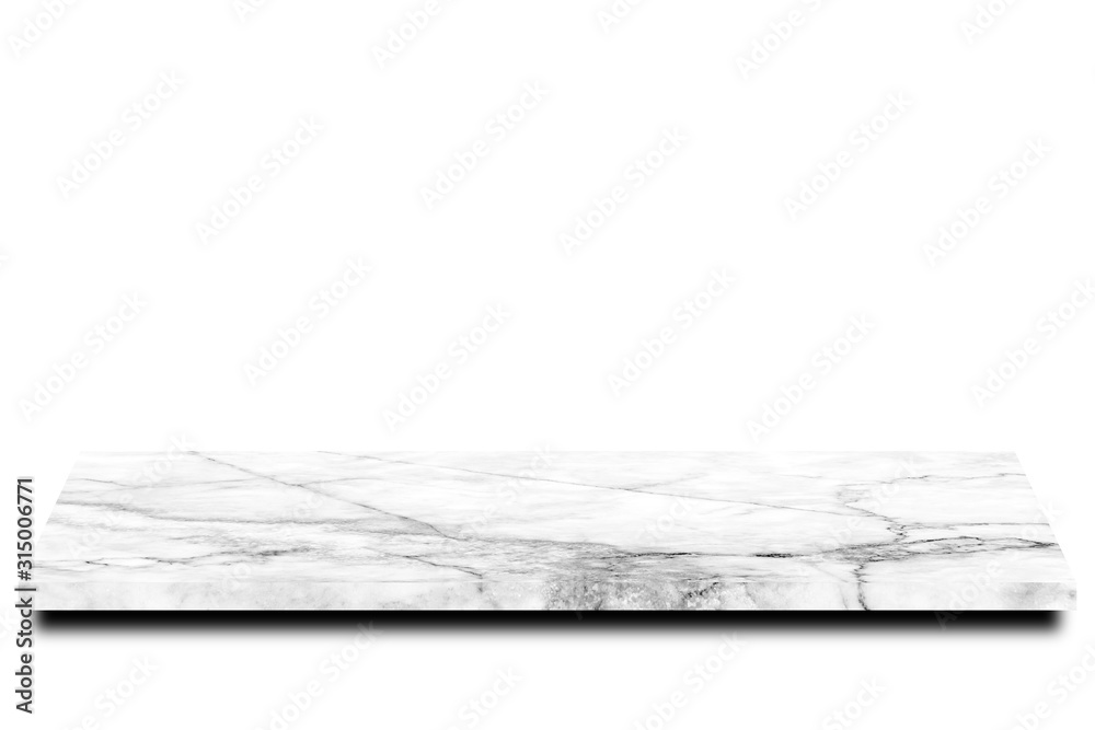 Empty marble table floor on white background. For your products. 