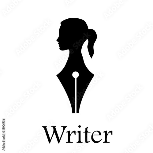 Vector sign writer. Fountain pen, head of a person