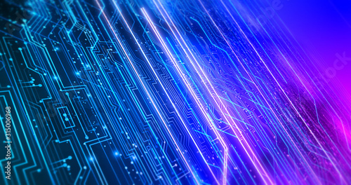 Complex Computer Server Circuit Board In Digital Space Illustration Render - Technology Related Abstract Concept