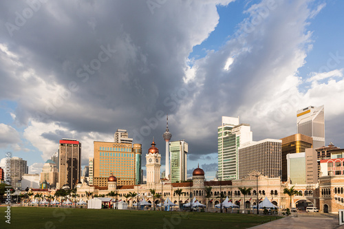 Photography Dramatic sky over the famous Sultan Abdul Samad building and office buildings by