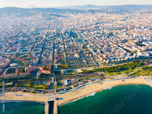 Aerial view of Barcelona coastal quarters