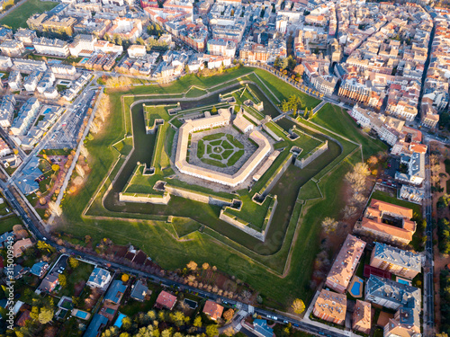 Print op canvas Aerial view of Citadel of Jaca, Spain
