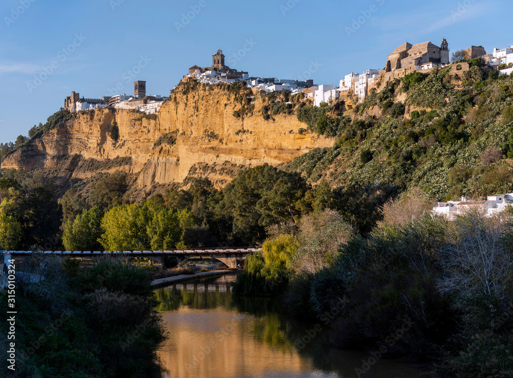 View of one of the white villages of Cadiz, called Arcos de la Frontera. Spain