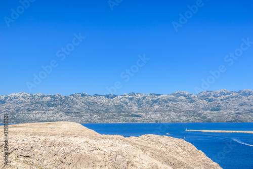 Blue lagoon of Adriatic Sea - Kvarner Bay near Pag Island  Dalmatia  Croatia