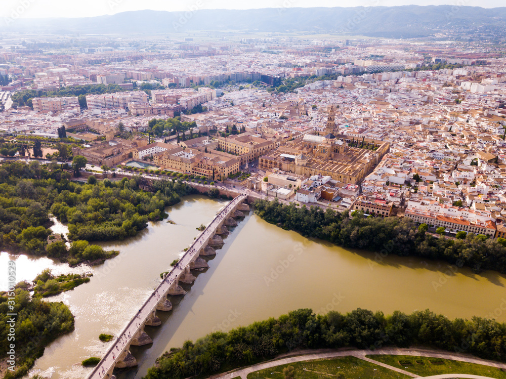 Cordoba with  Roman Bridge over the Guadalquivir and the Mosque-Cathedral