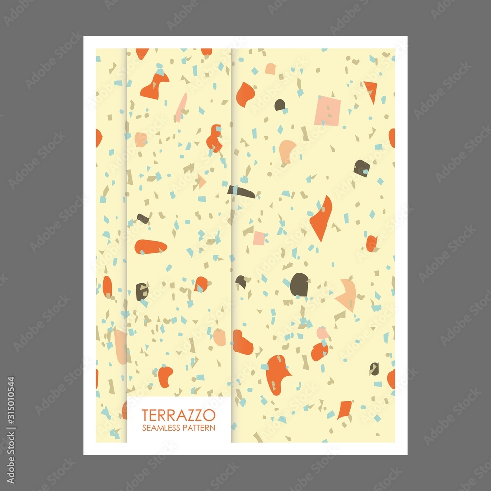 Terrazzo poster seamless pattern design. Abstract background pastel color wallpaper vector.