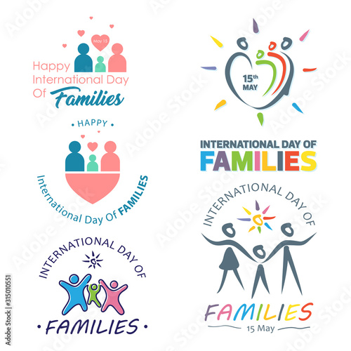 Set of colorful design international day of families with graphic family holding hands