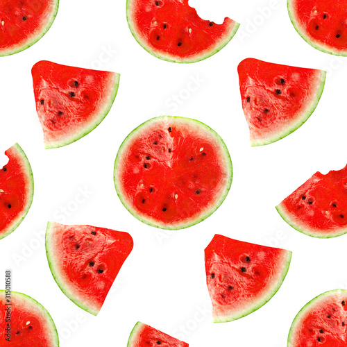 Fototapeta Naklejka Na Ścianę i Meble -  Flat Layout Of Watermelon Slices.