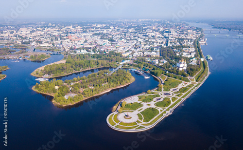 Aerial view of  city of  Kursk  with Volga river at sunny day photo